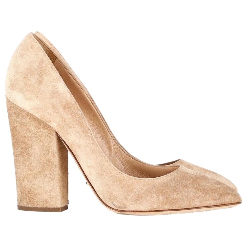 Sergio Rossi / Suede Scarlett Pump Block Heel Beige Tan 40 10